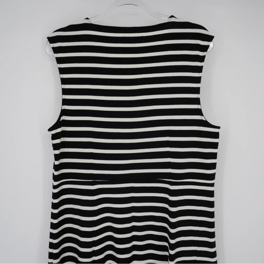 J. Crew Cap‎ Sleeve Knit Cotton Midi Dress Striped Black/White Preppy Nautical L